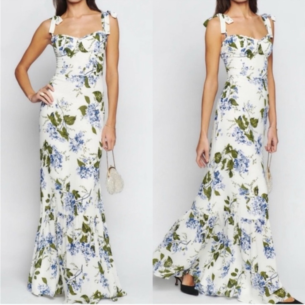 Reformation White and Blue Floral Maxi Dress
